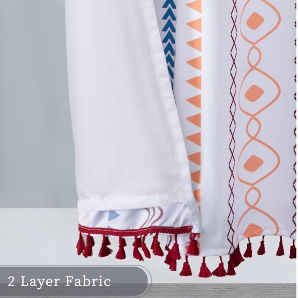 Refrze Boho Window Curtains Semi-Blackout Geometric With Tassels 2 Panels - Picture 3 of 7